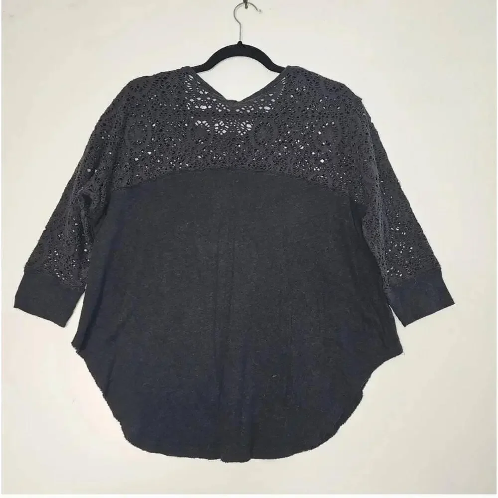 Free People Gold State Black Distressed Tee Vintage Style Size M